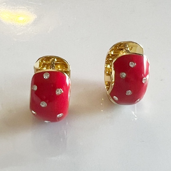 GORJANA Noel Red Shimmer Huggie Earrings 18k Gold Plated Cubic Zirconia - Picture 5 of 12